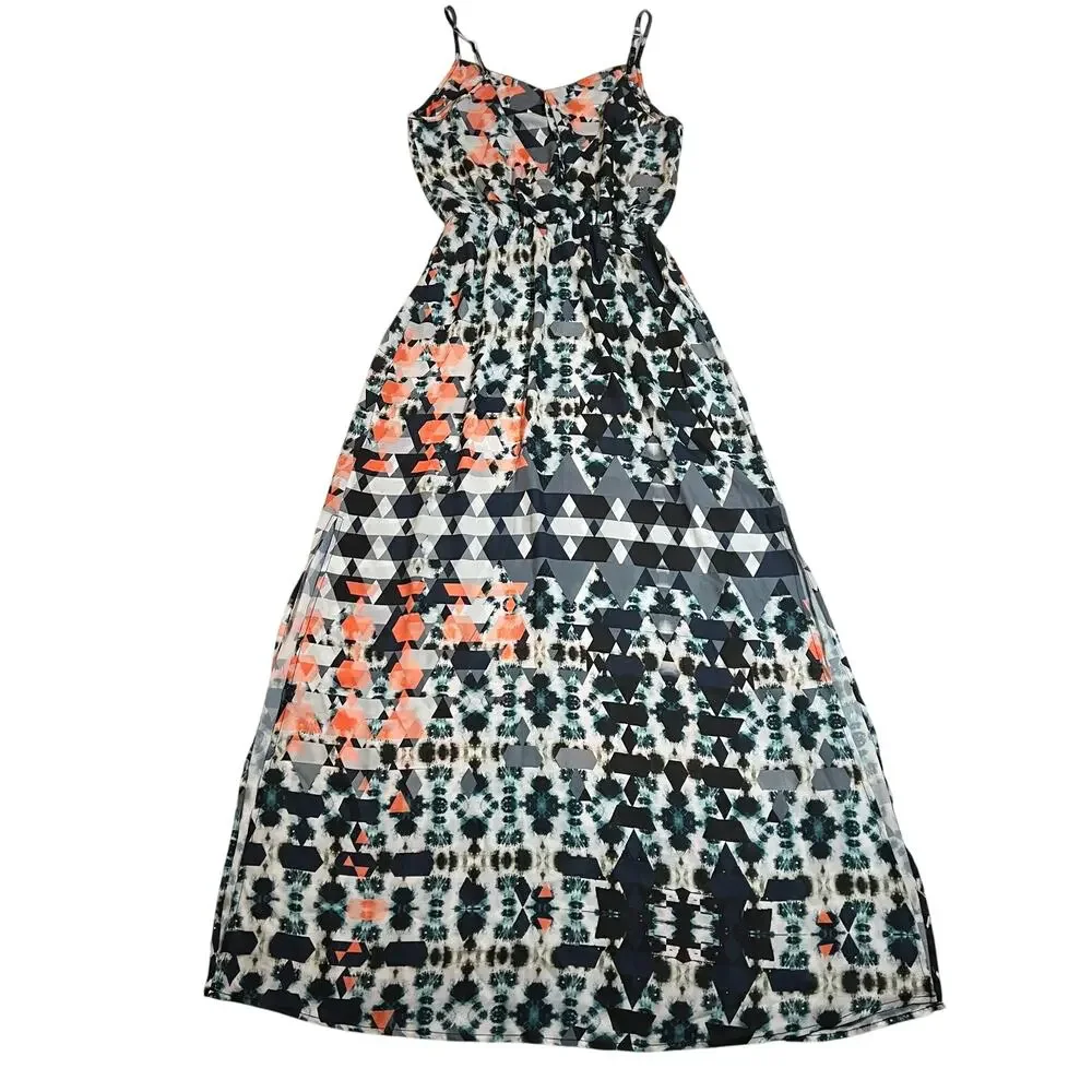 Romeo & Juliet Couture V-Neck Geometric Print Maxi Dress Size S Festival Casual - Picture 2 of 9